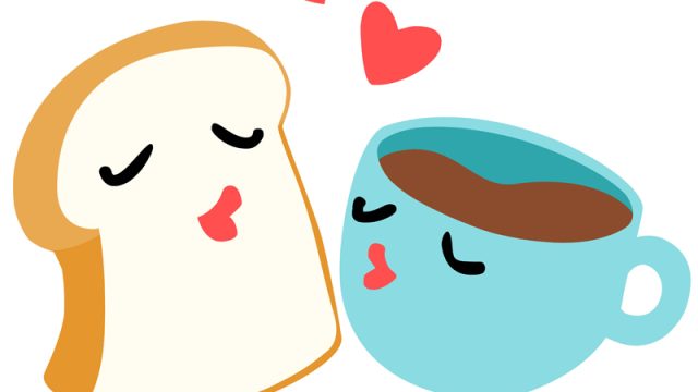 bread and coffee are lover breakfast vector
