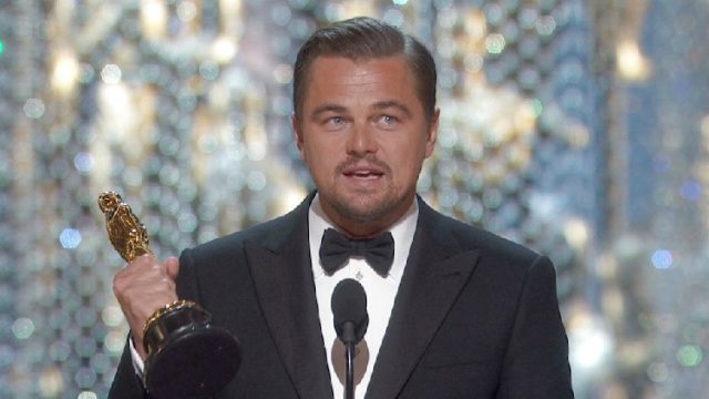 Picture of Leonardo DiCaprio Winning the Oscar
