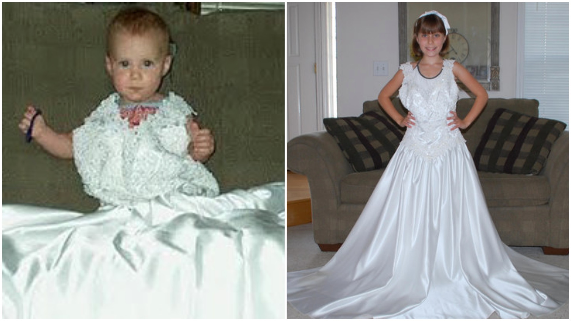 Adorable girl has taken a picture in her mom s wedding dress every