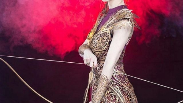 Picture of Felicia Day Modeling 3D-Printed Armor