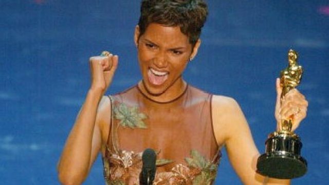 US actress Halle Berry accepts her Oscar for best