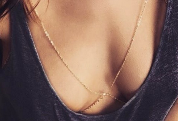 Women Metal Gold Body Chain Open Boob Sexy Bra Bralette Necklace