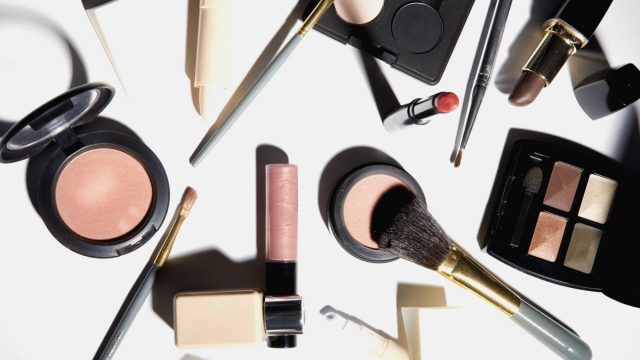 High angle view of cosmetics