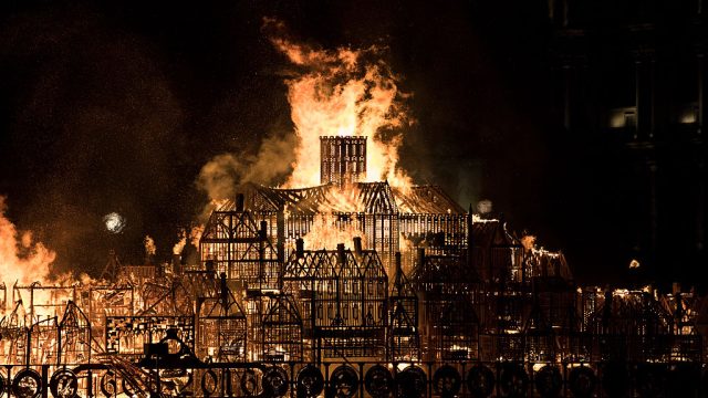 Wooden Skyline Of London Is Burnt To Commemorate 350 Years Since The Great Fire