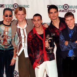 Members of the musical group Backstreet Boys pose