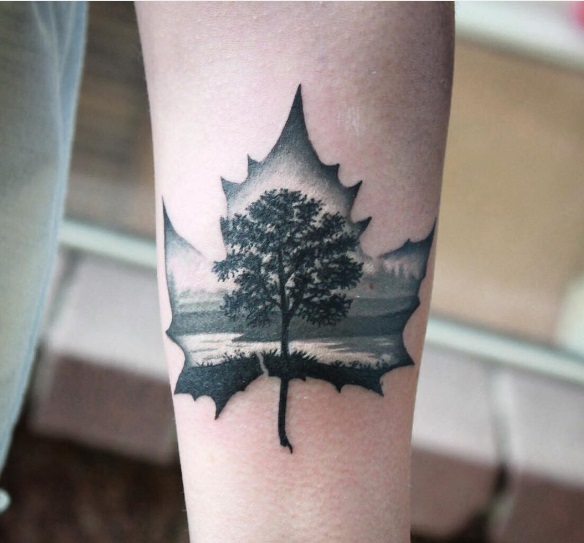 Autumn forest at dawn  tattoo by Liz Rob   Autumn tattoo Arm tattoo  Forest tattoos