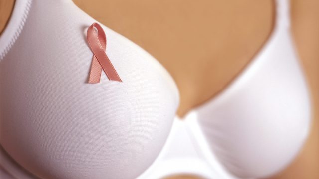 Close-Up of White Bra with Pink Ribbon