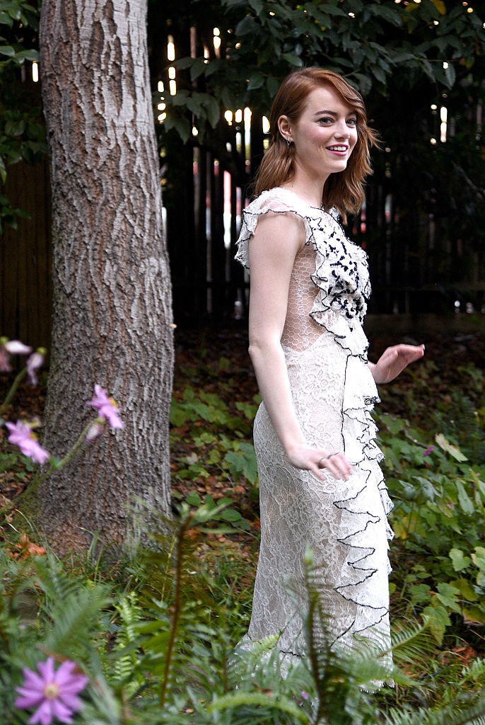Emma Stone looks like a work of art in this printed maxi dress -  HelloGigglesHelloGiggles