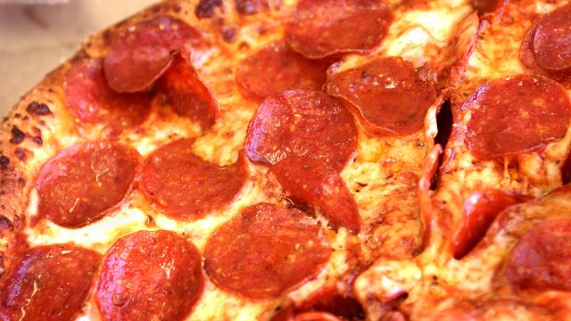 (Huntington Beach, CA) A closeup of pepperoni pizza from Domino's Pizza in Huntington Beach.