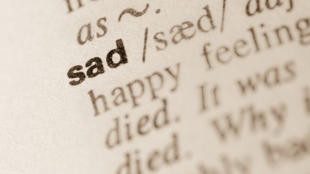Dictionary definition of word sad