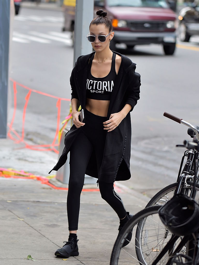 Bella Hadid nails the athleisure look in a Victoria's Secret sports bra and  leggings - HelloGigglesHelloGiggles