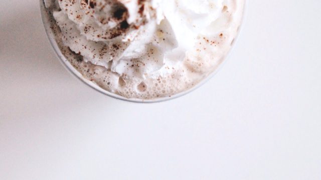 Directly Above View Of Hot Chocolate Against White Background