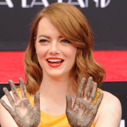 Emma Stone cement hands
