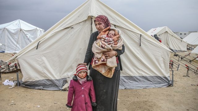 Refugee camp on Turkey-Syria border near Aleppo