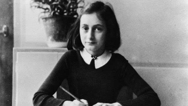 Anne Frank, German Jew who emigrated with her family to the Netherlands during the Nazi era. Separated from the rest of her family, she and her sister died of typhoid fever in the concentration camp Bergen-Belsen - As a 12-year old doing her homewo