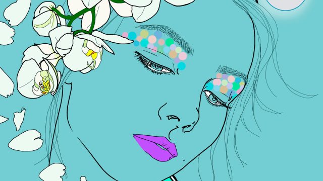 Aquarius woman zodiac sign with flowers in hair pouring water