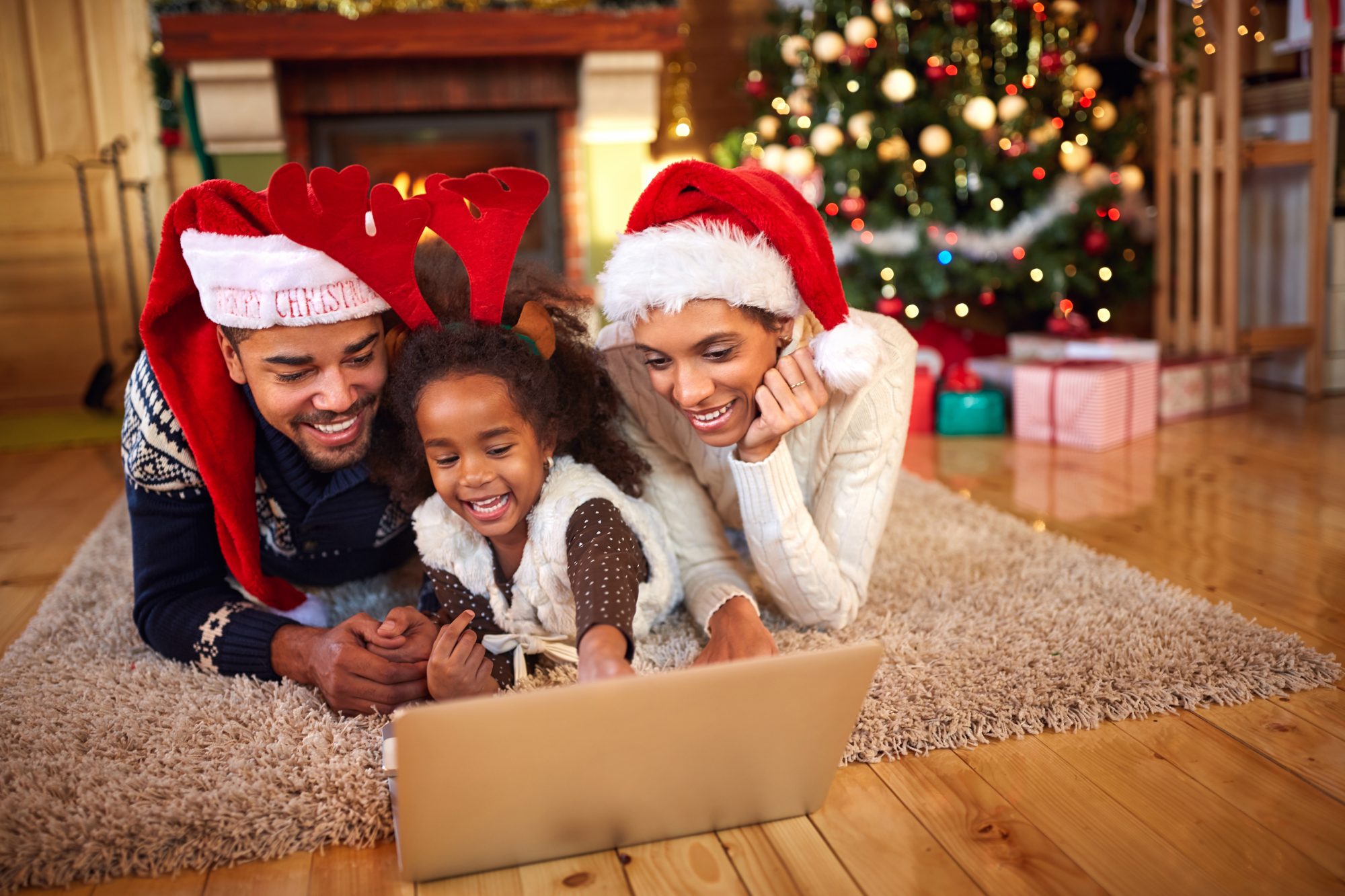 11 stock images of ladies Christmas shopping while wearing a Santa hat