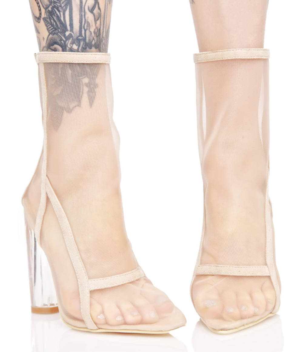 Nude sales mesh booties