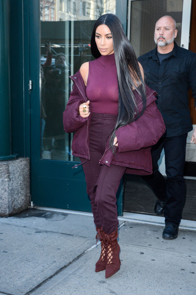 Kim Kardashian makes purple sweatpants look runway-ready ...