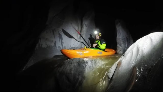 kayak in underground cave