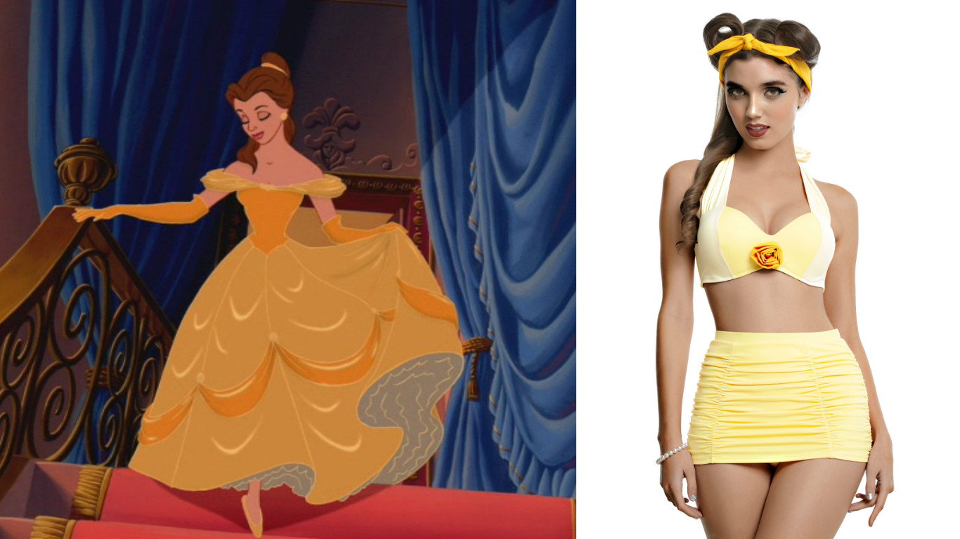 We need to hit the beach immediately in these Beauty and the Beast bathing suits HelloGigglesHelloGiggles