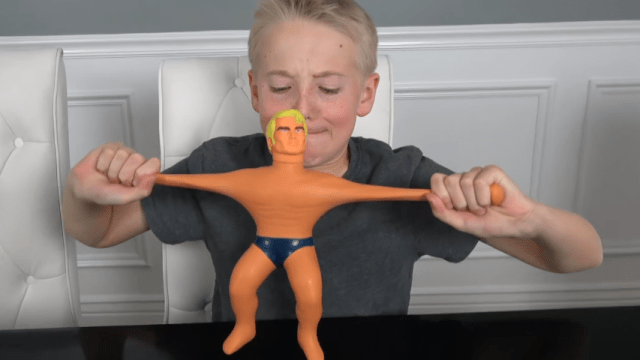 This father and son cut open a Stretch Armstrong, and what's