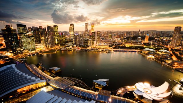 Aerial View Over Singapore Marina Bay