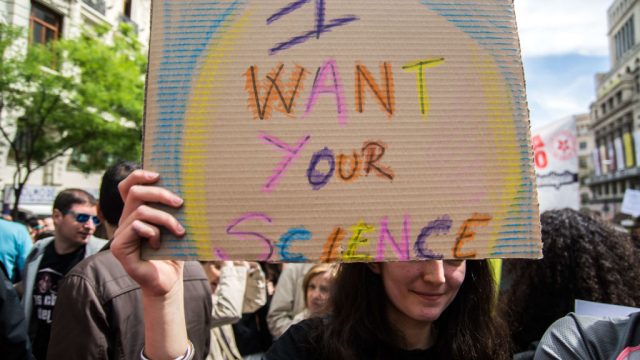 Researchers and scientist protesting against budget cuts in