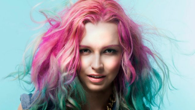 Portrait of a woman with colorful hair dye