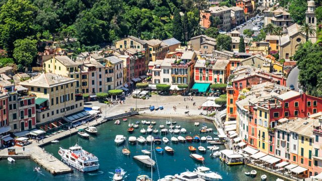 Boats In The Harbor At Portofino, On The Italian Riviera