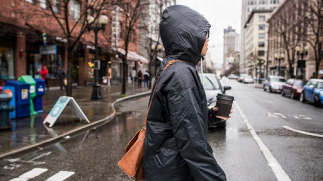 woman in rain, seattle