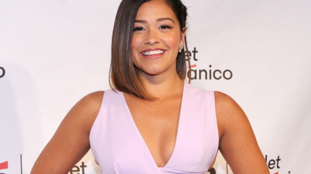 gina rodriguez pink vcut dress