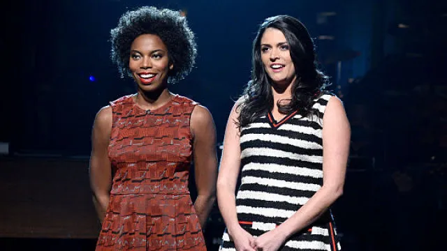 Cecily Strong and Shasheer Zamata perform on the SNL stage.