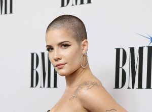 Halsey wearing strapless dress on the red carpet
