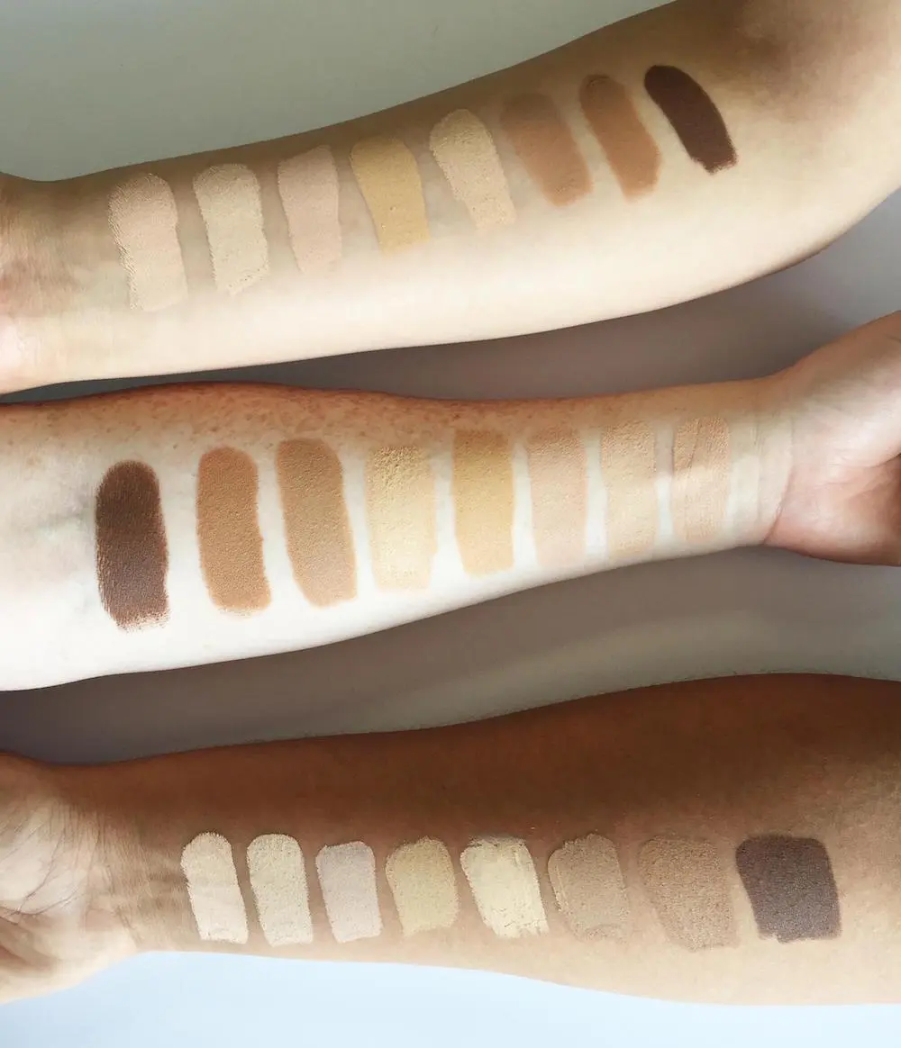 Bésame Cosmetics - Our brand new Stick Foundations swatched on a medium  skin tone! Bisque: lightest shade with a pink undertone Natural Beige:  lightest shade with a neutral/slightly yellow undertone Honey: medium