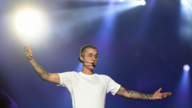 Canadian singer Justin Bieber's performs on stage at Apoteose Sapucai Rio de Janeiro, Brazil on March 29, 2017. More than 30 thousand people attended the show.