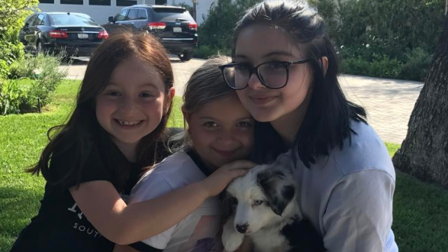 Ariel Winter and her nieces with a dog.