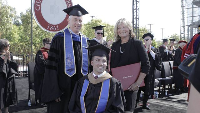 Judy O'Connor was honored with an honorary MBA after taking notes in every one of quadriplegic son Marty's classes/