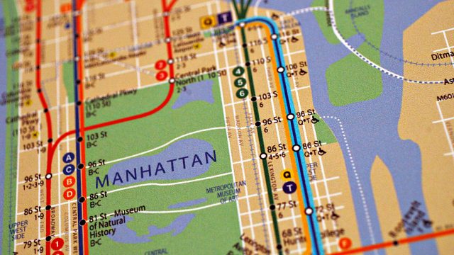 UNITED STATES - APRIL 12: A map of the New York City subway with the addition of the 2nd Avenue subway line, blue line at right, hangs on display during the ground breaking ceremony for the 2nd Avenue subway in New York, Thursday, April 12, 2007. New York's Metropolitan Transportation Authority broke ground on the $17 billion Second Avenue Subway this morning -- for the third time since it was first proposed in the early 20th century. (Photo by Daniel Acker/Bloomberg via Getty Images)