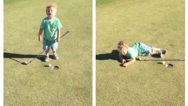kid throws tantrum playing golf