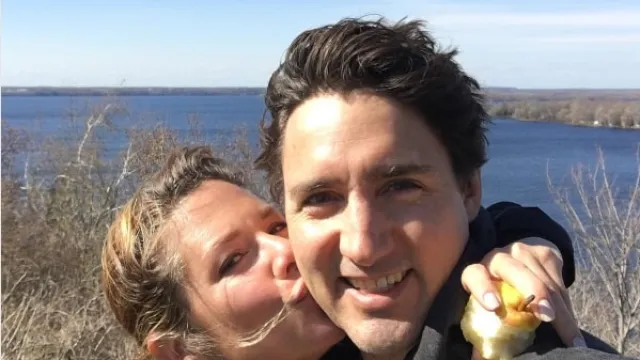 Justin and Sophie Trudeau pose for a selfie on a hike