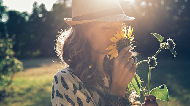 smelling flower