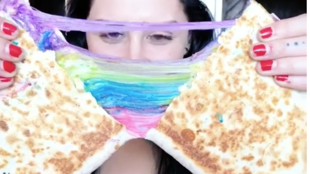 cheesey colorful unicorn quesdeilla