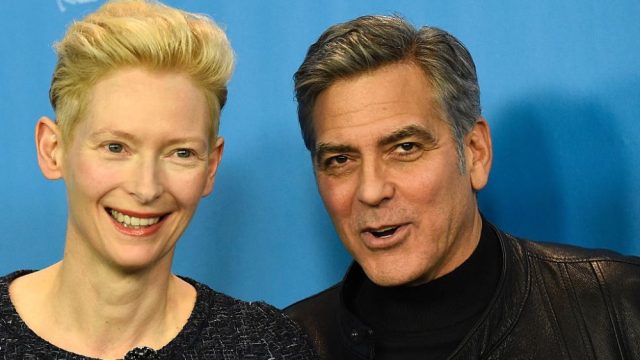 US actor George Clooney (R) and British actress Tilda Swinton