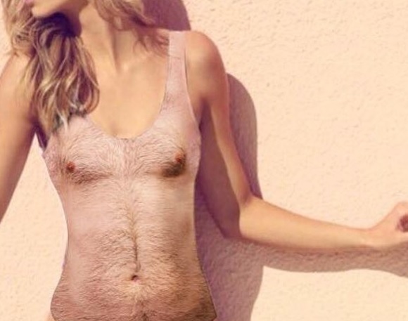 This swimsuit makes it look like you have a hairy chest and the