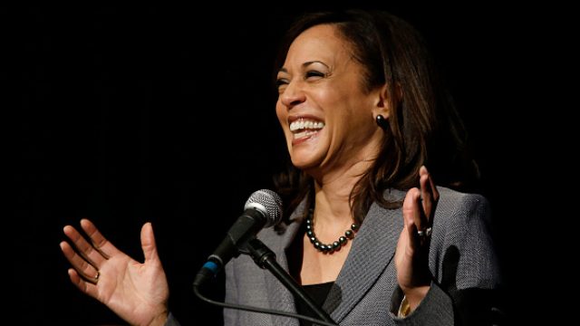 JANUARY 30, 2015: California Attorney General Kamala Harris speaks at Akerman Student Union on the campus of UCLA on January 30 in the Westwood area of Los Angeles. She spoke about human trafficking in California. She is a candidate for U.S. Senate. (Photo by Gary Friedman/Los Angeles Times via Getty Images)