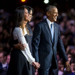 President Obama is joined by Michelle and Malia after his farewell address at McCormick Place in Chicago on Tuesday, Jan. 10, 2017.