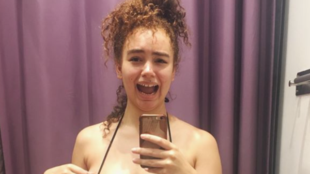 Sonny Turner tries on plus sized bathing suits.