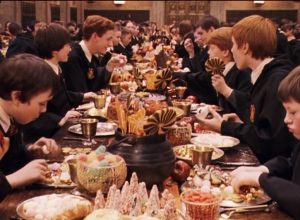 A Great Hall feast scene in the "Harry Potter" films
