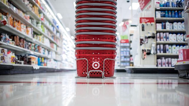Target Corp. shopping baskets sit on the floor of a company store in Chicago, Illinois, U.S., on Monday, May 16, 2016. Target is scheduled to release earnings figured on May 18. Photographer: Christopher Dilts/Bloomberg via Getty Images